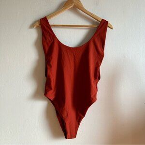 Aerie Orange Red Open Back One Piece Swimsuit